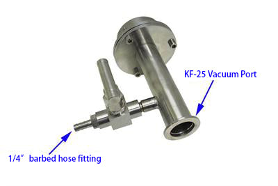 Right side flange with KF-25 port& 1/4" barbed hose fitting for 60 mm Tube - FL-60KF25-FT(R)