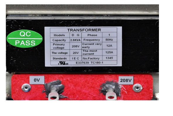 UL/CSA listed 2.5 KW Stepdown Transformer from 208 VAC to 20VAC - TF22020W2500