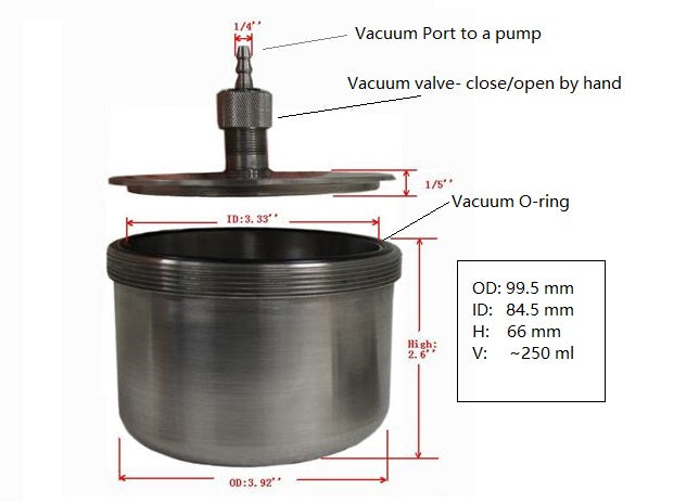 Stainless Steel Vacuum Jar ( 250ml) for SFM1 Milling Machine - MJ-250SS-V