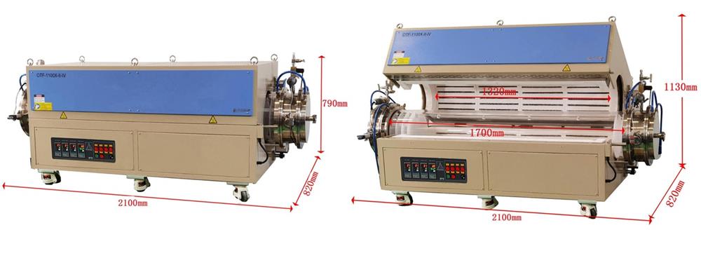 1200C Max Four-Zone Split Tube Furnace: 47"L Heating zones & Optional 8", 10", or 14" ID Tube - 1200C Max - OTF-1200X-IV-X