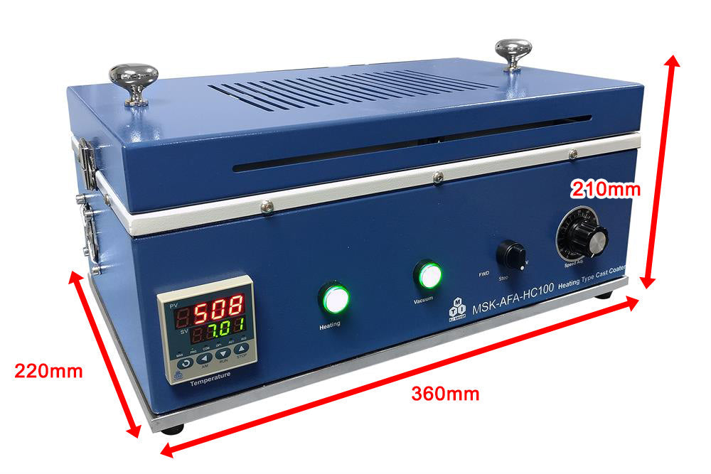 Mini Tape Casting Coater w/ Heat-able Vacuum Bed ( 130Wx200L mm, 100C Max) & Vacuum Pump. -MSK-AFA-HC100