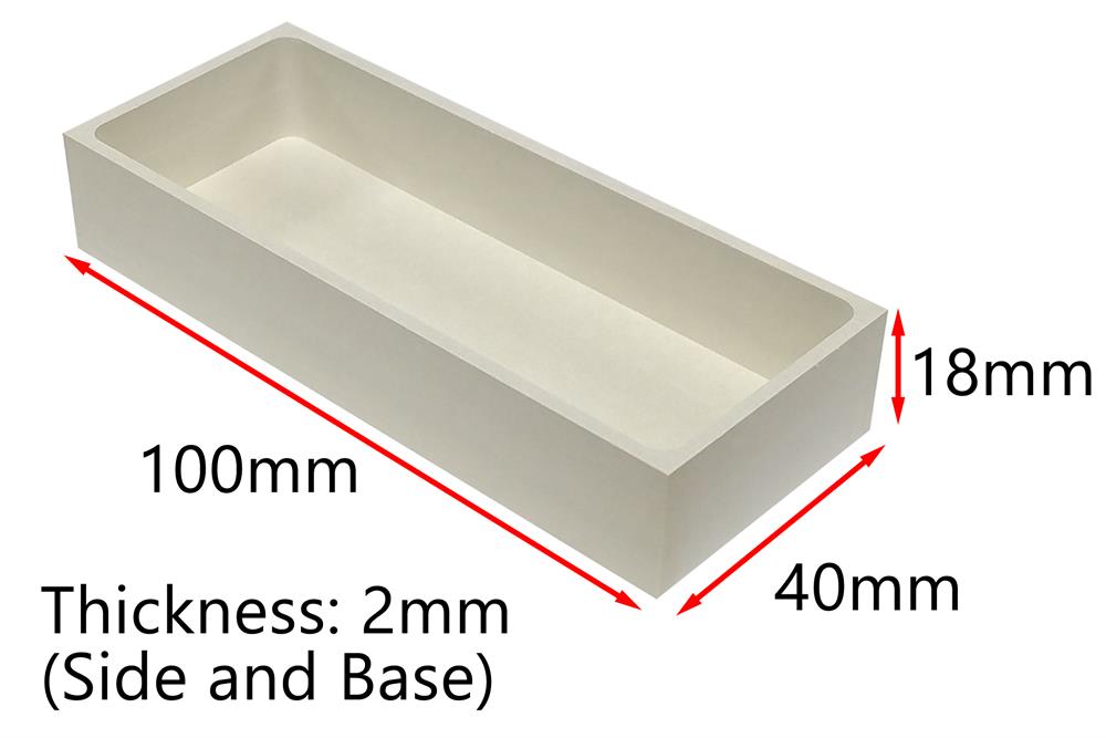 Boron Nitride Rectangular Crucible Boat 100 L x 40 D x 18 H mm, Upto 2000C - CB100L40W18H