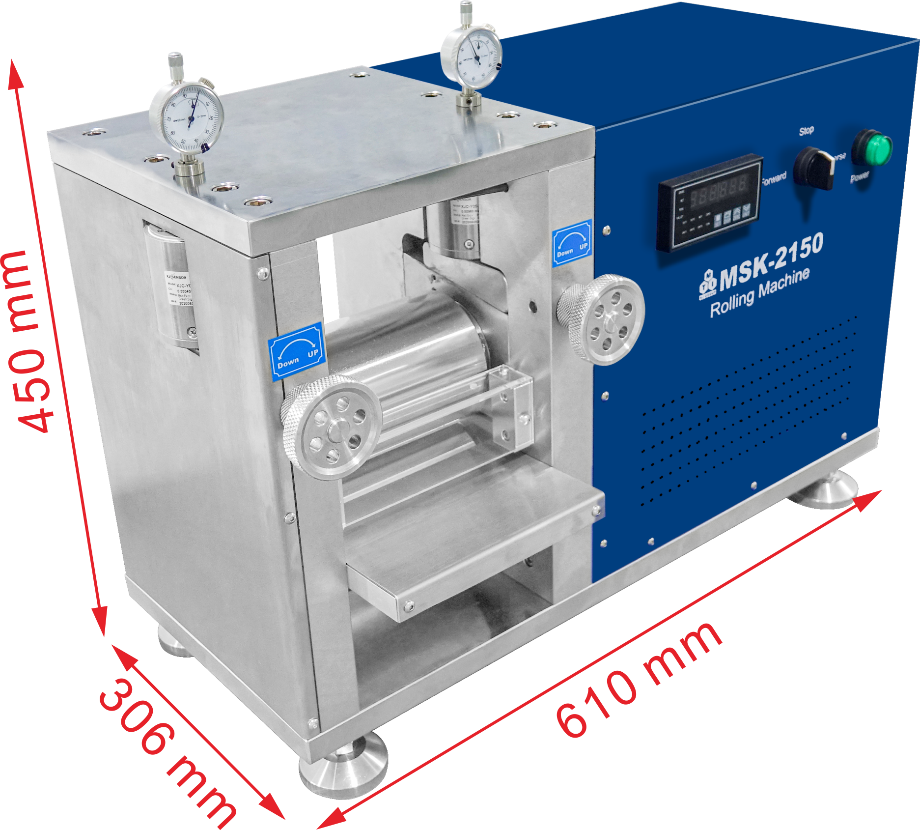 4T Max. and 6" Width Gap-Control Cold Rolling Press with Digital Pressure Display & R2R Option (Ar Glovebox Compatible) - MSK-2150-PD
