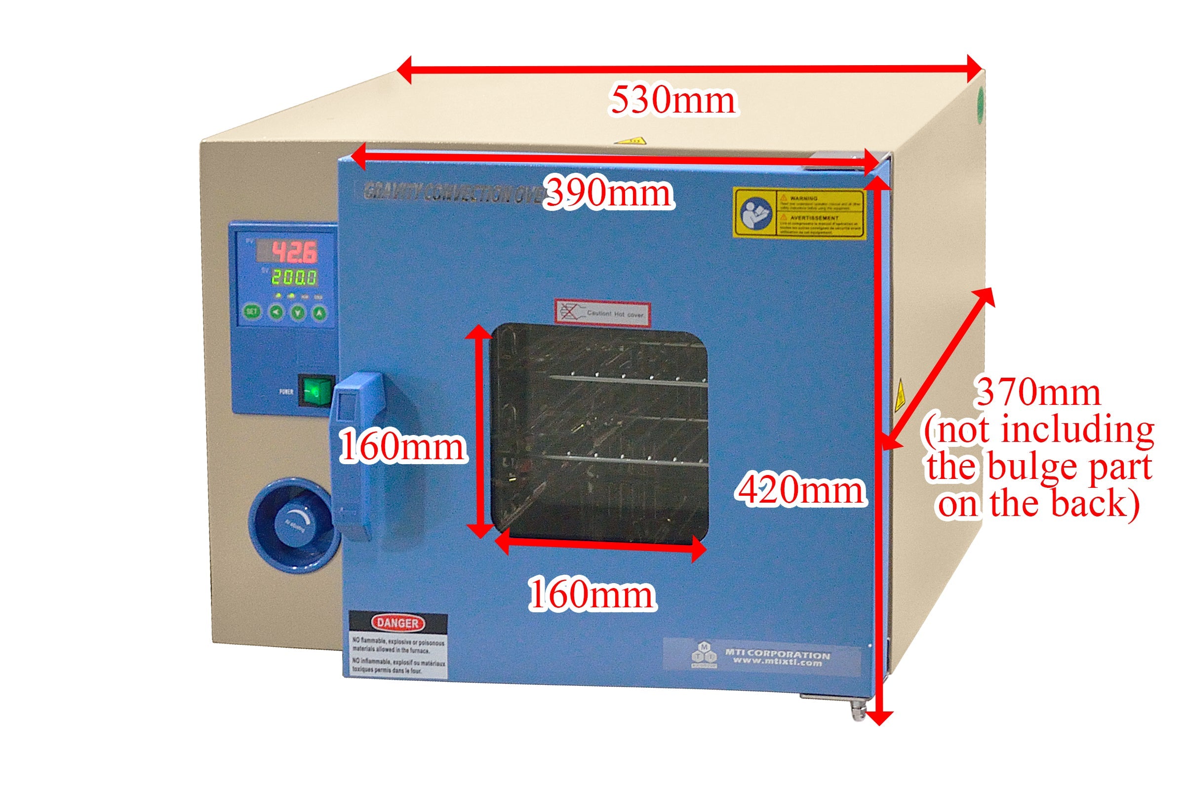12L Convection Drying Oven with Digital Temperature Controller (10"x10"x8", 250°C, 110V) with 2" Feedthrough - DHG-9015