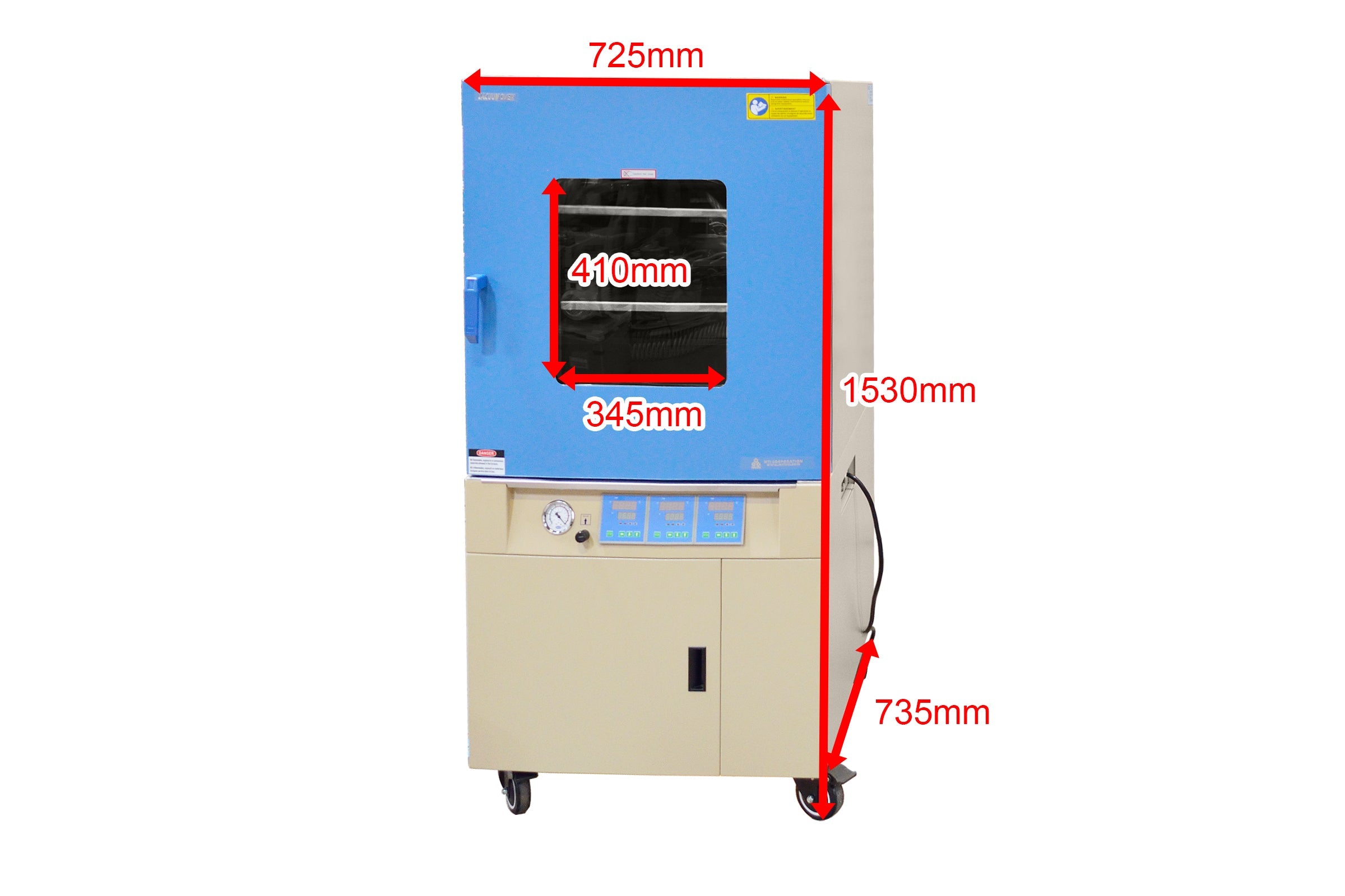 200C Large Vacuum Oven w/ Vacuum Pump and 3 Zone Heating, 22x25x24", 215 L - DZF6210