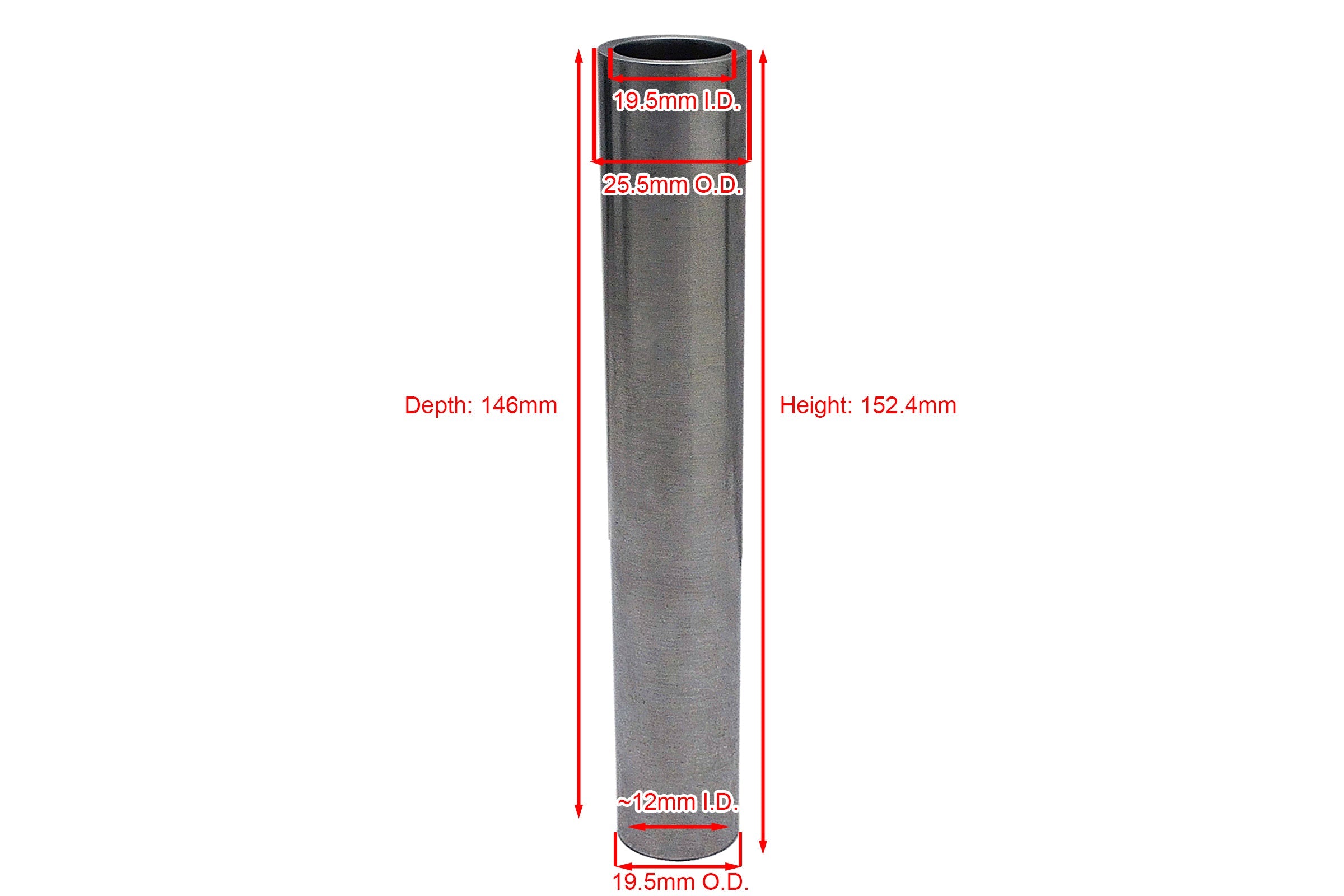Molybdenum Crucible: 25.5mm OD x 19.5mm ID x 146mm DP - CM-D25H152