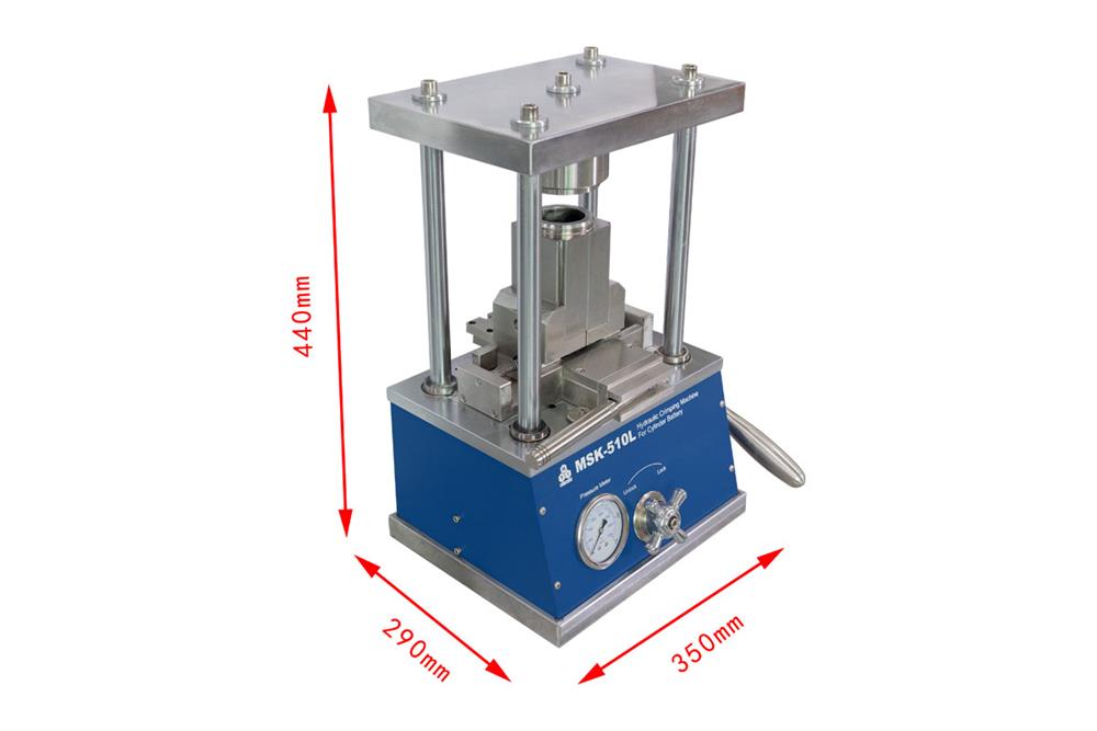 Hydraulic Sealing Machine for 46 mm x L 80 - 120 mm ( 4680, 46100 or 46120 cell) Cylindrical Cases & Option for 50100 - MSK-510L