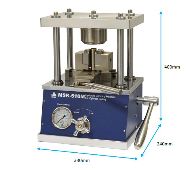 Hydraulic Crimping Machine for Cylindrical Cases (Optional: 32650, 26650, 21700, 18650, etc) - MSK-510M series