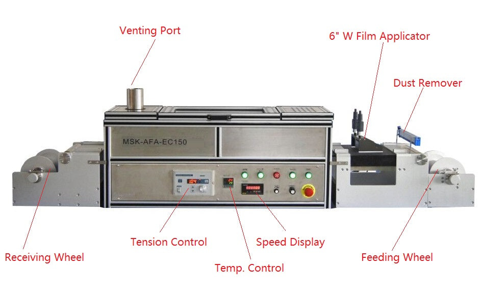 Lab Scale Roll-to-Roll Flat Tape Casting System (Max. 6" Width) w/ Drying Heater - MSK-AFA-EC150