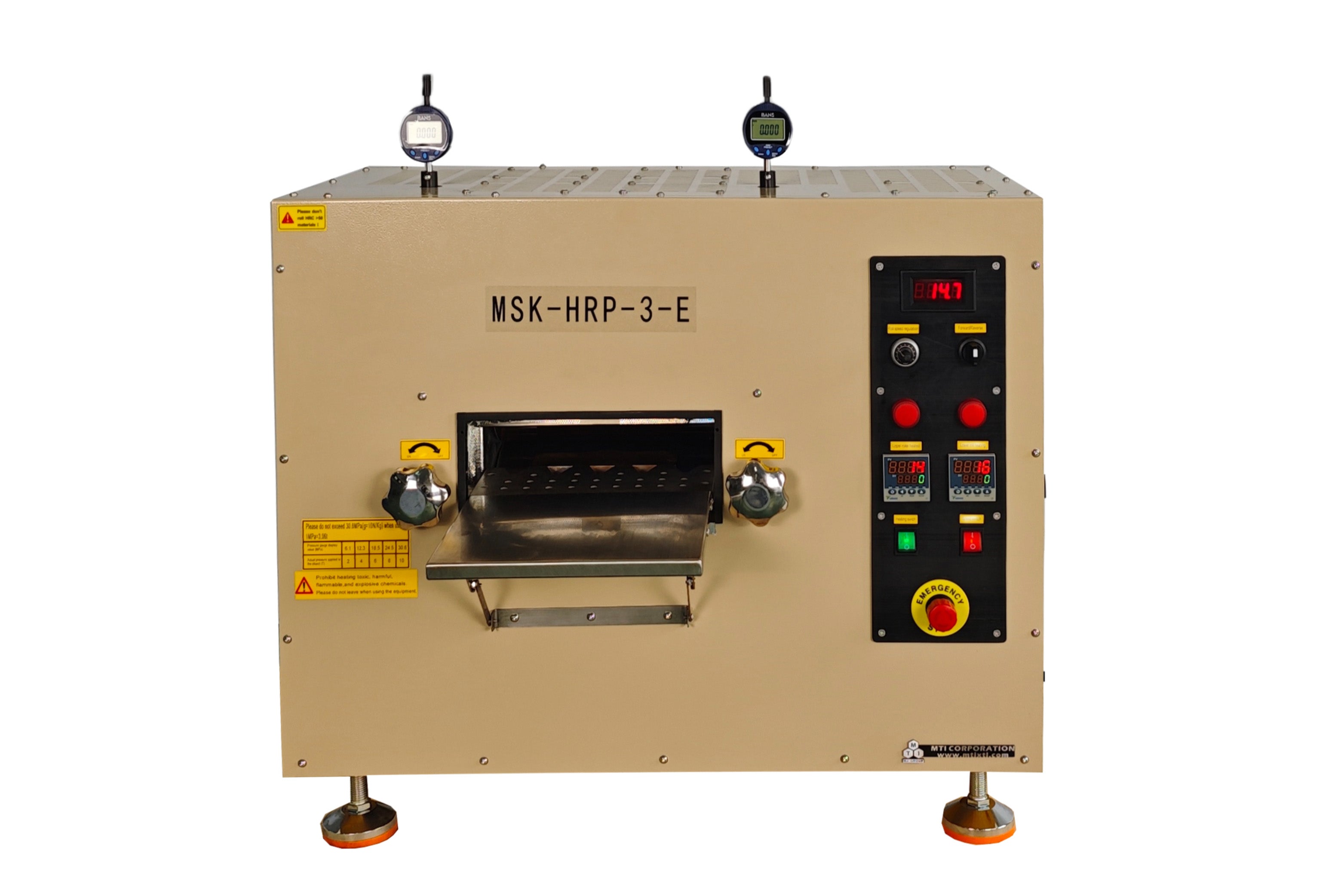 Hot Rolling Press (8"D x10"W, 230 °C Max) w/ Adjustable Pressure up to 10 T - MSK-HRP-3-E