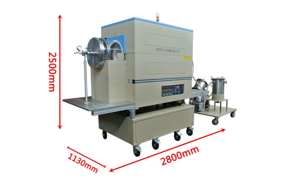 1100C 15 Rotary Furnace w/ 3 Zones and Powder Feeding For Powder CVD - OTF-1100X-R-15-AF
