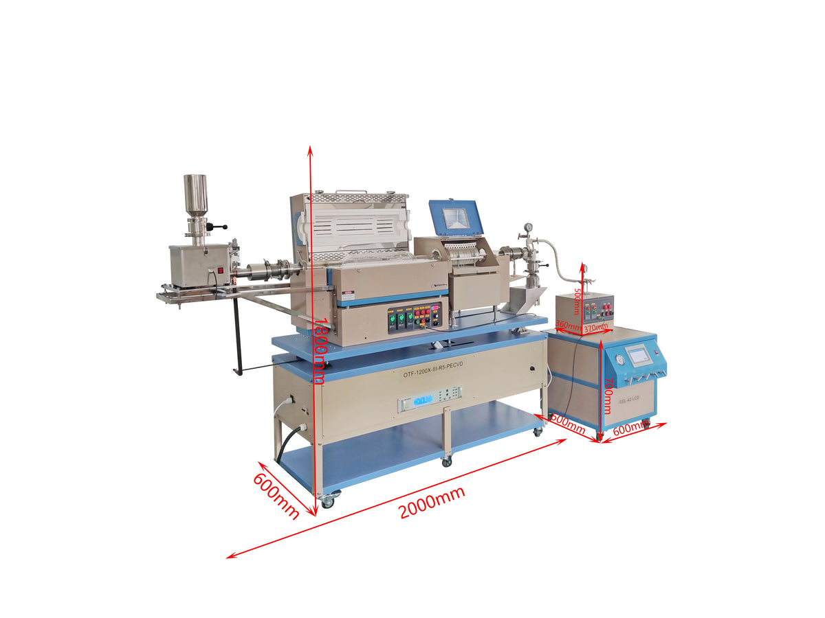 5" Rotary Tube Furnace w/ Feeding & Receiving for Powder PE-CVD & Cleaning - OTF-1200X-III-R5-PECVD