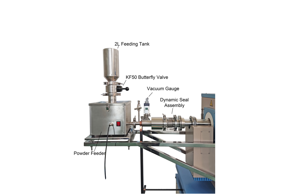 5" Rotary Tube Furnace w/ Feeding & Receiving for Powder PE-CVD & Cleaning - OTF-1200X-III-R5-PECVD