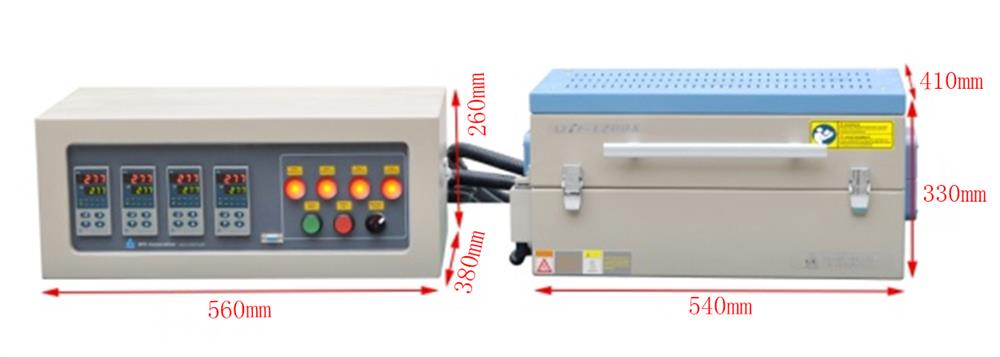 Four Zones 1200oC Tube Furnace w/ Temperature Controllers for 1 or 2" Tube - OTF-1200X-IV-S