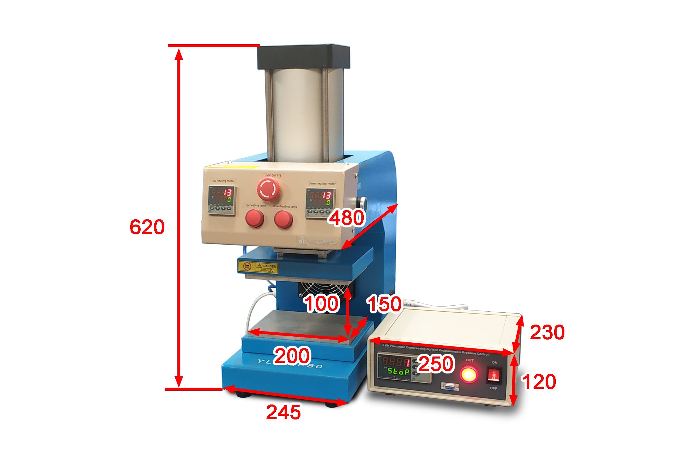9 KN (+/- 5N) Lamination Hot Press (200x150 mm) up to 150C with Precision Pressure Controller - YLJHP80