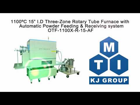 1100C 15 Rotary Furnace w/ 3 Zones and Powder Feeding For Powder CVD - OTF-1100X-R-15-AF