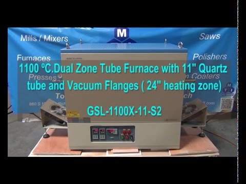 1100°C Dual Zone Tube Furnace Optional 11" Quartz Tube & Vacuum Flanges (24"  heating zone) - GSL1100XII11