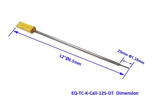 Thermocouple: K type 1/4"OD x 12" L with Exposed Head and Male Plug for Faster Response - TCK12SDT